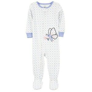 NWT. CARTER'S Toddler Girls White/Blue Butterfly Cotton Sleeper Pajama